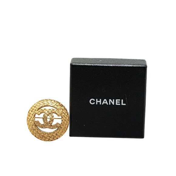 Pre Loved Chanel Woven CC Brooch Gold Women Brooches - Picture 5 of 5